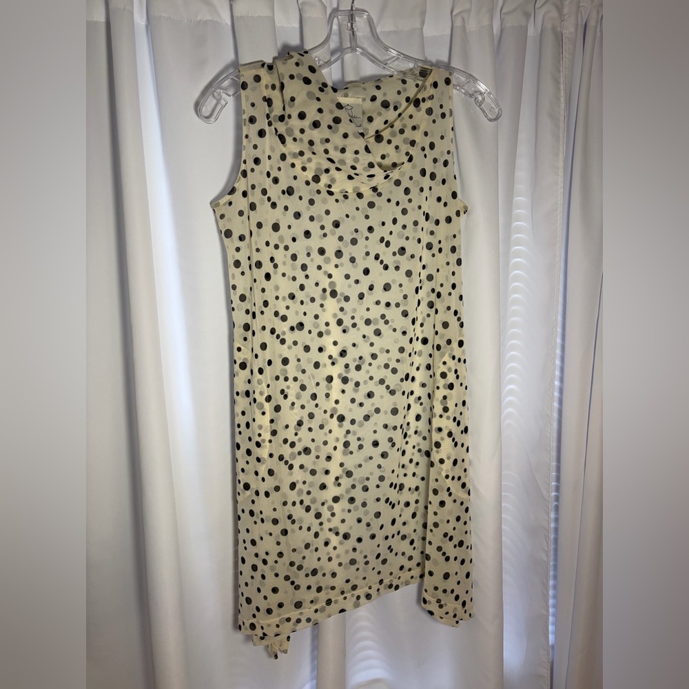 SPIRITHOUSE Cream & Black Dot Semi-Sheer Sleeveless Top Sz XS